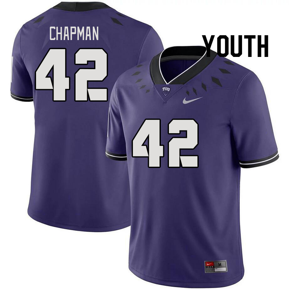 Youth #42 Zachary Chapman TCU Horned Frogs 2023 College Footbal Jerseys Stitched-Purple - Click Image to Close